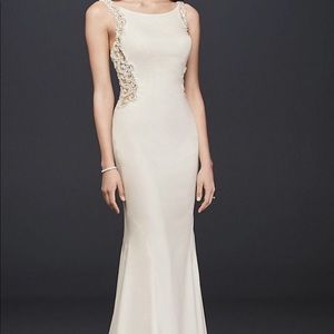 Beaded Illusion Crepe Sheath Wedding Dress sz 2/4